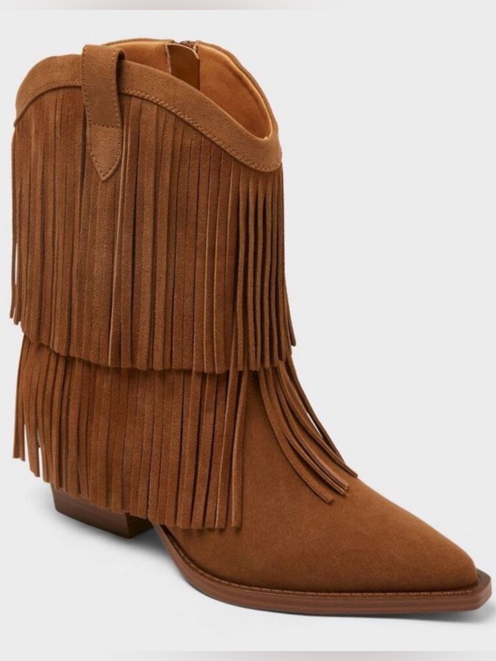 Women's Tan Fringe Western Ankle Boots with Memory Foam Insole -Universal Thread